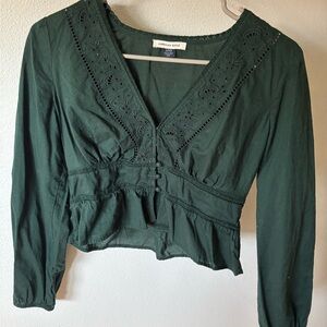 American Eagle Emerald Green Cropped Peplum Blouse